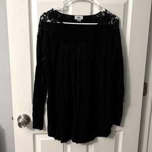 Old Navy Black Long Sleeve Blouse with See-through Shoulder Size Large